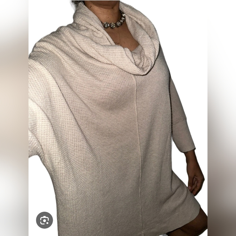Anthropologie RARE Field Flower L Wool Blend Waffle Thermal Cowl Sweater Tunic L - Picture 10 of 10